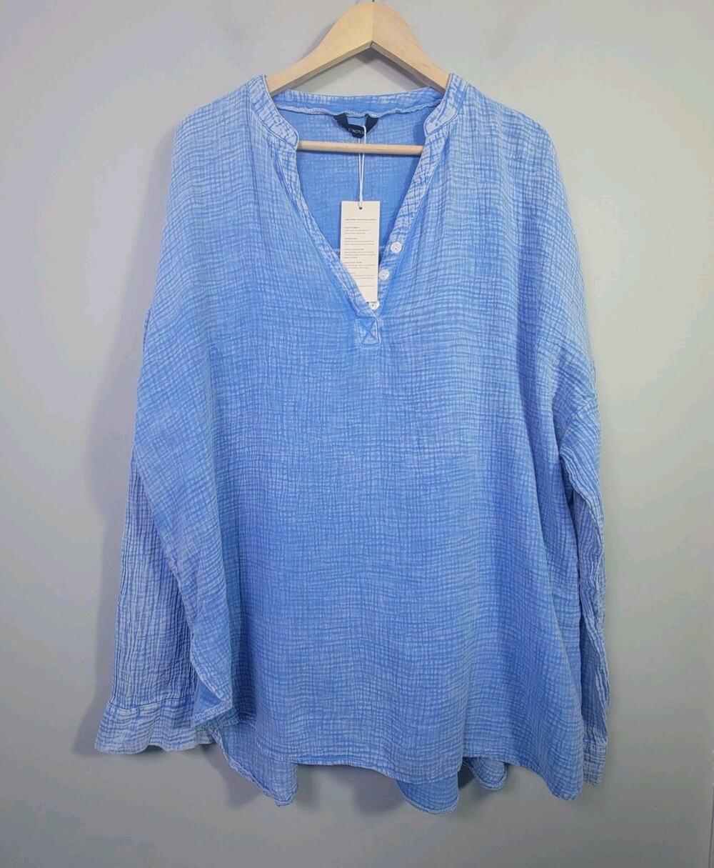 NWT Dokotoo Womens 2XL Cotton Popover Blouse Washed Blue
